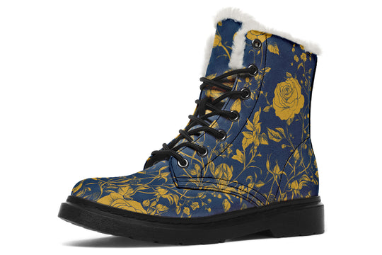 Royal Rose Romance Winter Boots - Warm Micro-Suede Doc-Style Boots Lined with Vegan Wool