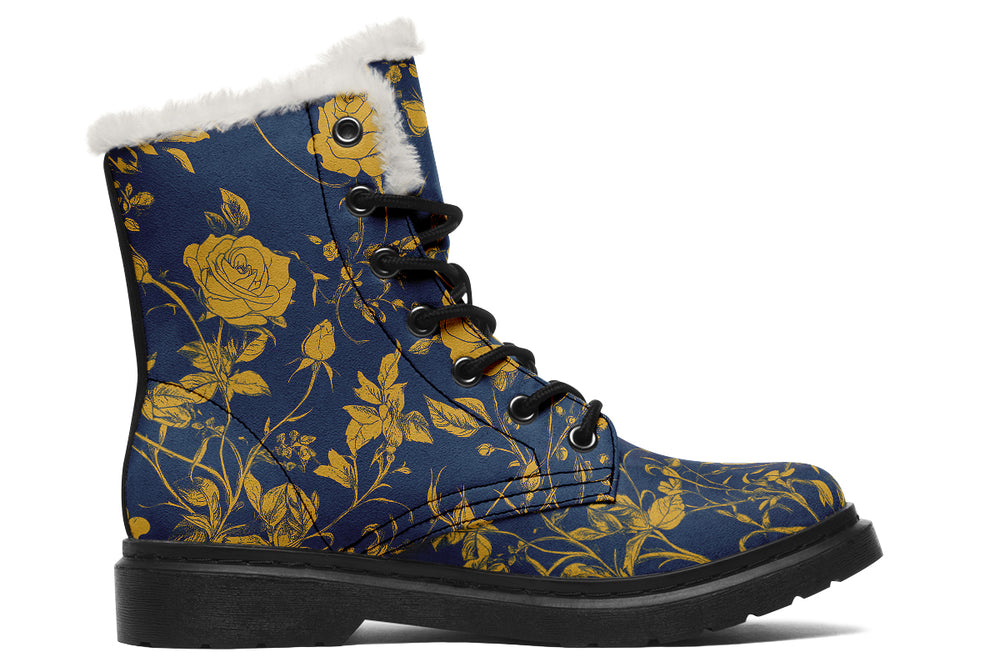 Royal Rose Romance Winter Boots - Warm Micro-Suede Doc-Style Boots Lined with Vegan Wool