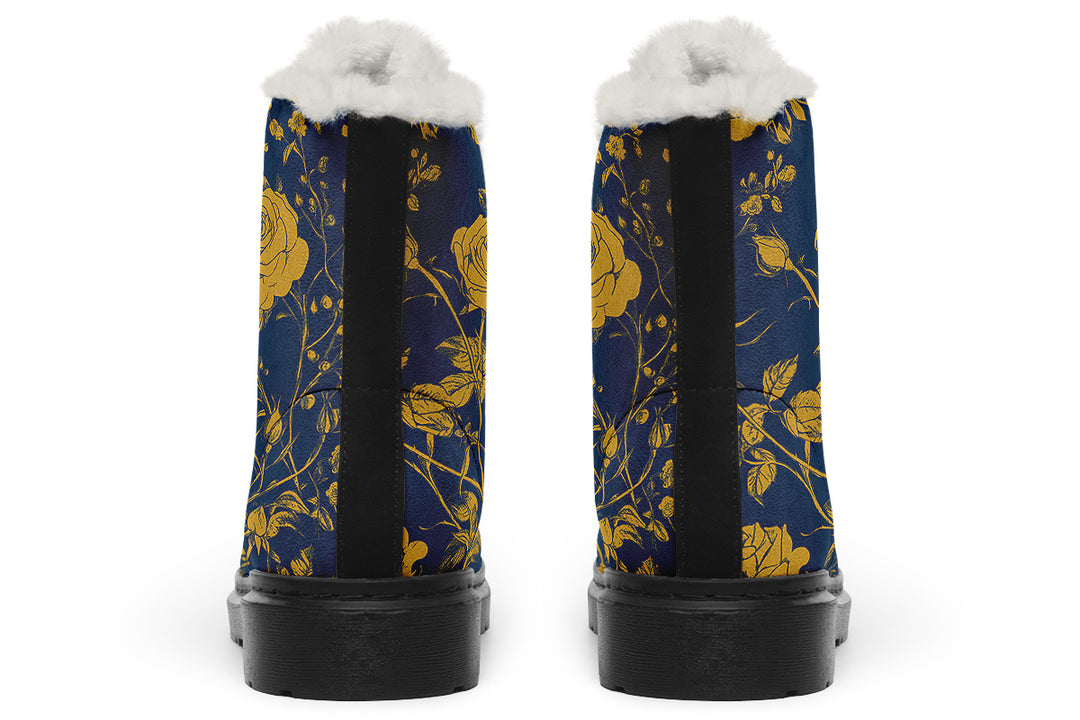 Royal Rose Romance Winter Boots - Warm Micro-Suede Doc-Style Boots Lined with Vegan Wool