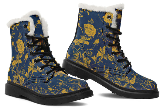 Royal Rose Romance Winter Boots - Warm Micro-Suede Doc-Style Boots Lined with Vegan Wool