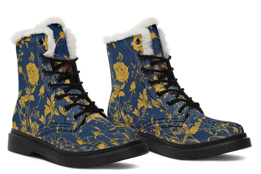 Royal Rose Romance Winter Boots - Warm Micro-Suede Doc-Style Boots Lined with Vegan Wool