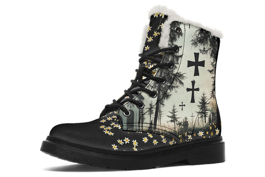 Sanctuary of Souls Winter Boots - Warm Micro-Suede Doc-Style Boots Lined with Vegan Wool