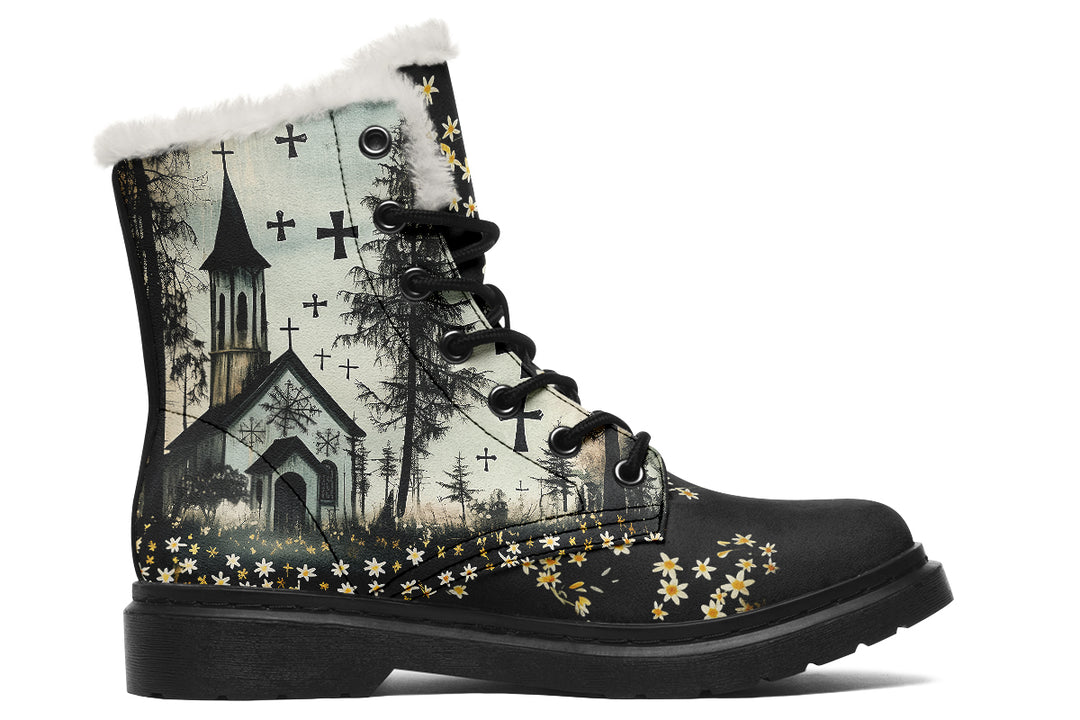 Sanctuary of Souls Winter Boots - Warm Micro-Suede Doc-Style Boots Lined with Vegan Wool