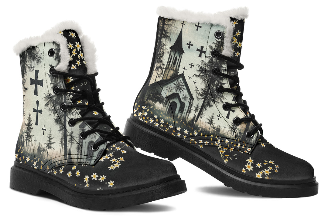 Sanctuary of Souls Winter Boots - Warm Micro-Suede Doc-Style Boots Lined with Vegan Wool