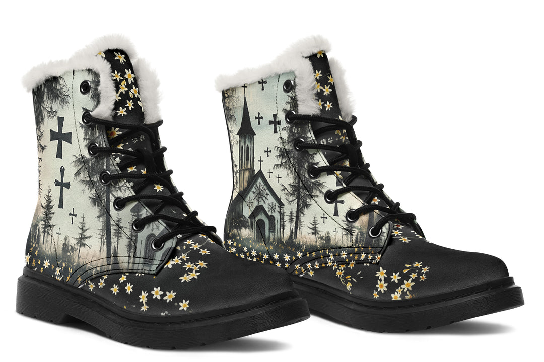 Sanctuary of Souls Winter Boots - Warm Micro-Suede Doc-Style Boots Lined with Vegan Wool