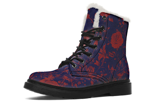 Scarlet Rose Romance Winter Boots - Warm Micro-Suede Doc-Style Boots Lined with Vegan Wool