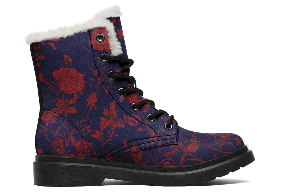 Scarlet Rose Romance Winter Boots - Warm Micro-Suede Doc-Style Boots Lined with Vegan Wool