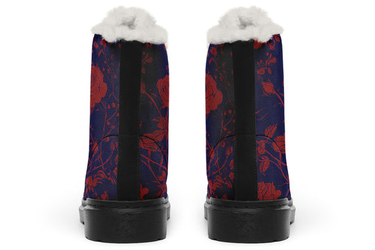 Scarlet Rose Romance Winter Boots - Warm Micro-Suede Doc-Style Boots Lined with Vegan Wool