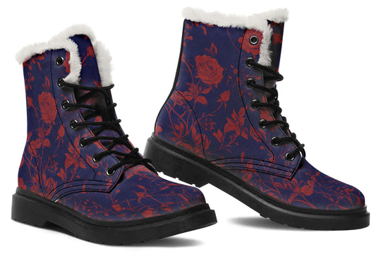 Scarlet Rose Romance Winter Boots - Warm Micro-Suede Doc-Style Boots Lined with Vegan Wool