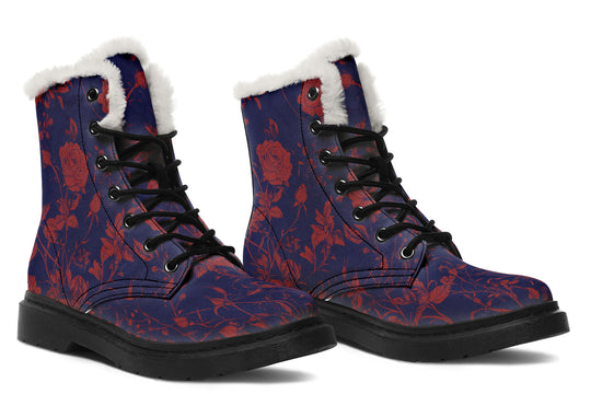 Scarlet Rose Romance Winter Boots - Warm Micro-Suede Doc-Style Boots Lined with Vegan Wool