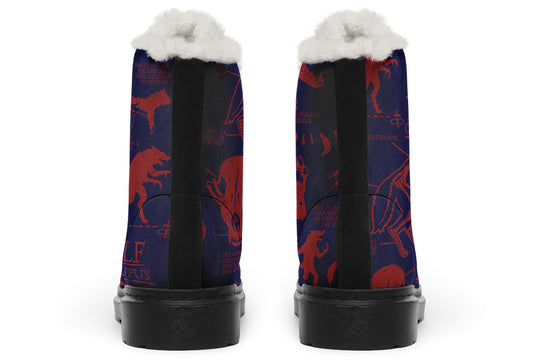 Scarlet Wolf Study Winter Boots - Warm Micro-Suede Doc-Style Boots Lined with Vegan Wool