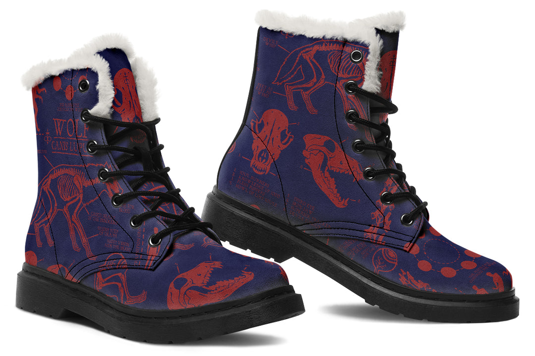 Scarlet Wolf Study Winter Boots - Warm Micro-Suede Doc-Style Boots Lined with Vegan Wool