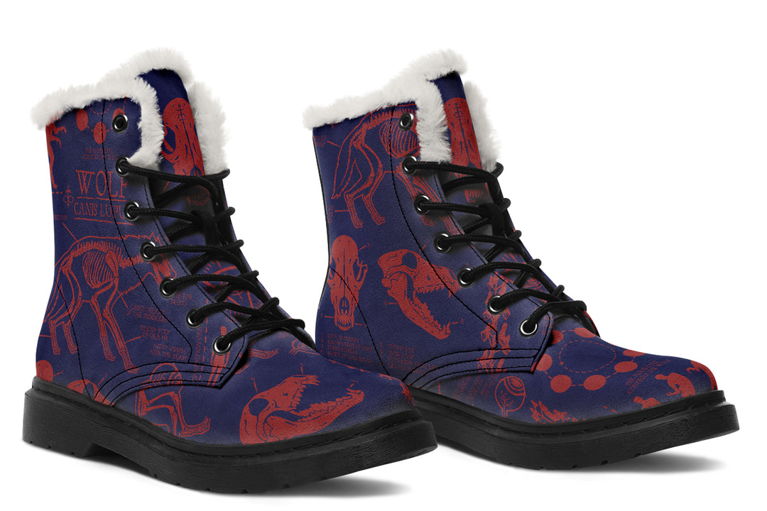 Scarlet Wolf Study Winter Boots - Warm Micro-Suede Doc-Style Boots Lined with Vegan Wool