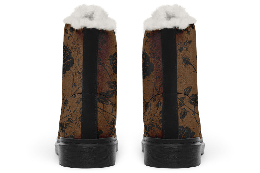 Sepia Rose Romance Winter Boots - Warm Micro-Suede Doc-Style Boots Lined with Vegan Wool