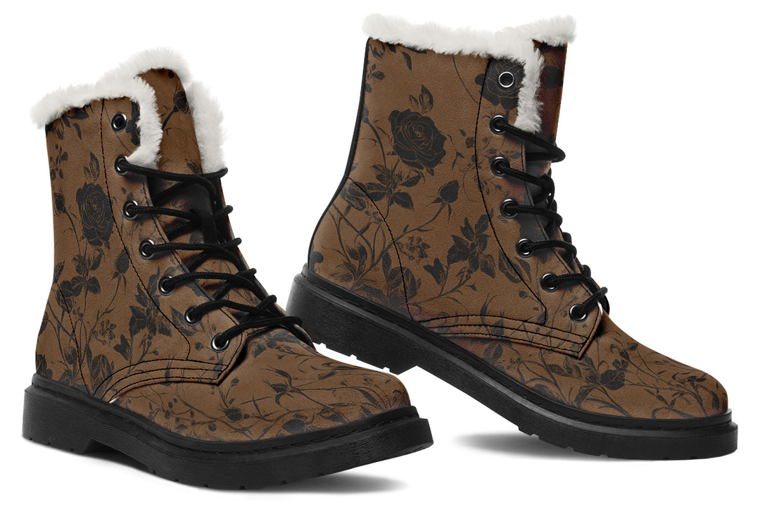 Sepia Rose Romance Winter Boots - Warm Micro-Suede Doc-Style Boots Lined with Vegan Wool