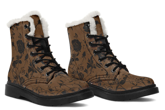 Sepia Rose Romance Winter Boots - Warm Micro-Suede Doc-Style Boots Lined with Vegan Wool