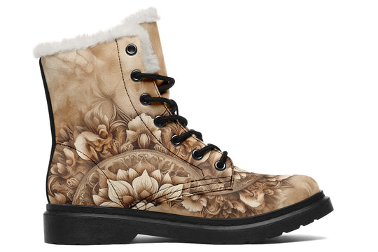 Shadowmane Mandala Winter Boots - Warm Micro-Suede Doc-Style Boots Lined with Vegan Wool