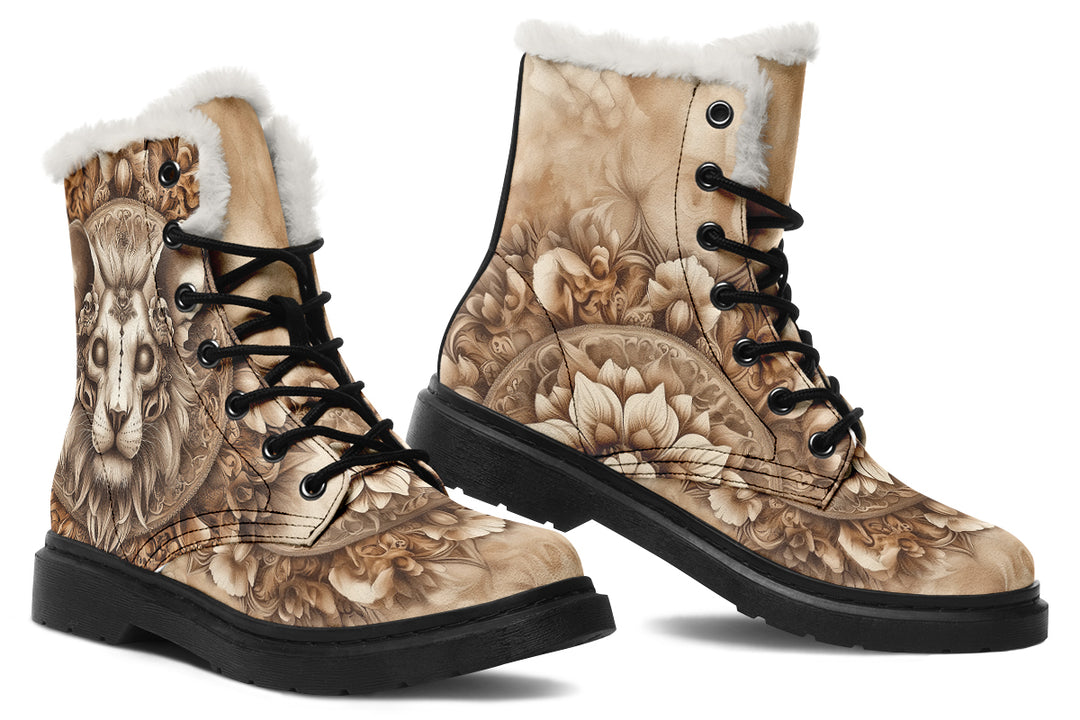 Shadowmane Mandala Winter Boots - Warm Micro-Suede Doc-Style Boots Lined with Vegan Wool