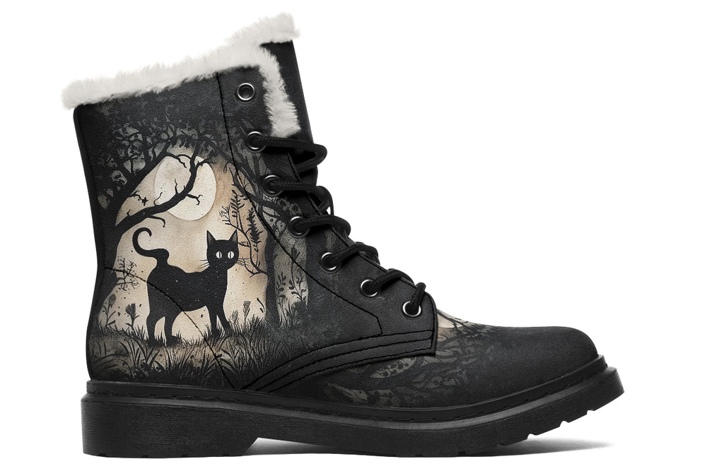 Shadows And Whiskers Winter Boots - Warm Micro-Suede Doc-Style Boots Lined with Vegan Wool