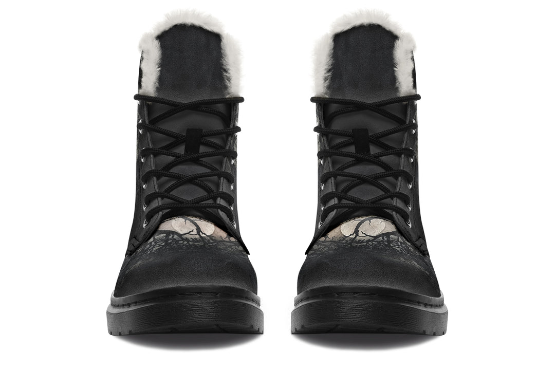 Shadows And Whiskers Winter Boots - Warm Micro-Suede Doc-Style Boots Lined with Vegan Wool