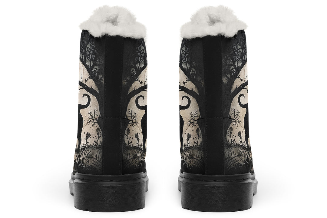 Shadows And Whiskers Winter Boots - Warm Micro-Suede Doc-Style Boots Lined with Vegan Wool