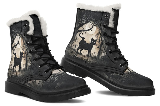 Shadows And Whiskers Winter Boots - Warm Micro-Suede Doc-Style Boots Lined with Vegan Wool