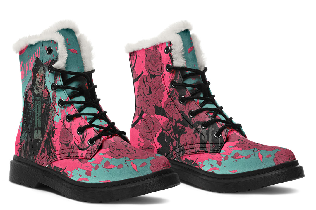 Shinigami Winter Boots - Warm Micro-Suede Doc-Style Boots Lined with Vegan Wool