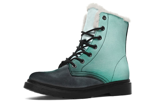 Smoke Emerald Winter Boots - Warm Micro-Suede Doc-Style Boots Lined with Vegan Wool