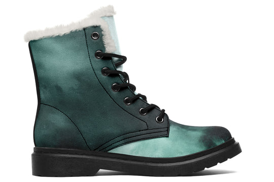 Smoke Emerald Winter Boots - Warm Micro-Suede Doc-Style Boots Lined with Vegan Wool