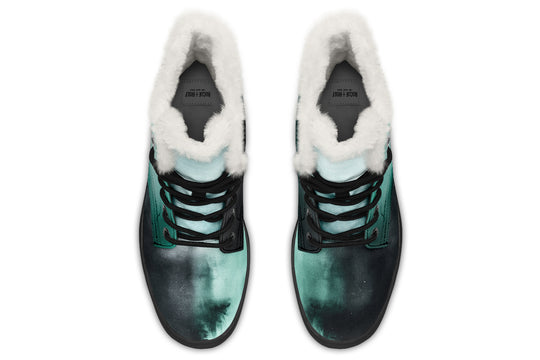 Smoke Emerald Winter Boots - Warm Micro-Suede Doc-Style Boots Lined with Vegan Wool