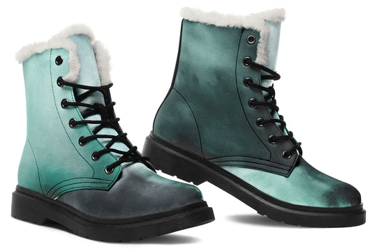 Smoke Emerald Winter Boots - Warm Micro-Suede Doc-Style Boots Lined with Vegan Wool