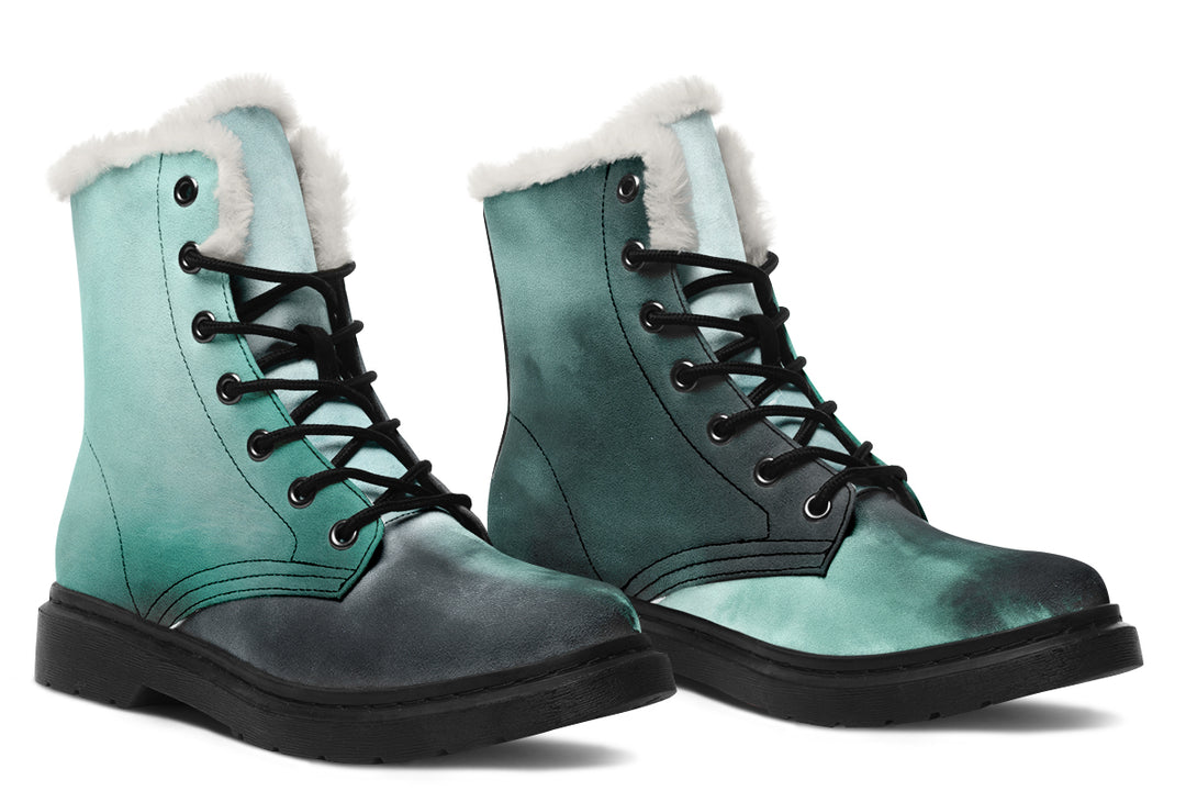 Smoke Emerald Winter Boots - Warm Micro-Suede Doc-Style Boots Lined with Vegan Wool