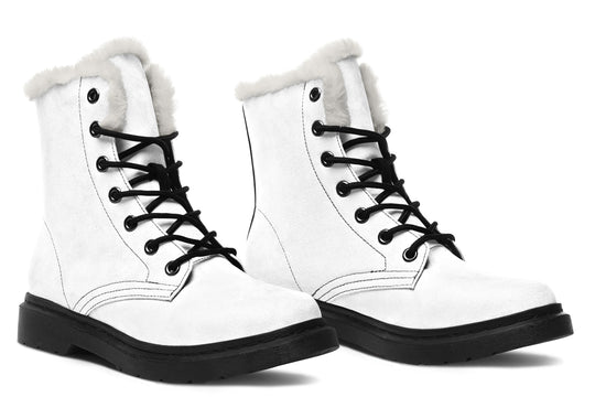 Snow White Winter Boots - Warm Micro-Suede Doc-Style Boots Lined with Vegan Wool