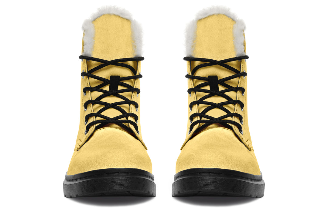 Soft Gold Winter Boots - Warm Micro-Suede Doc-Style Boots Lined with Vegan Wool