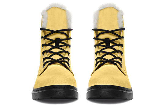 Soft Gold Winter Boots - Warm Micro-Suede Doc-Style Boots Lined with Vegan Wool