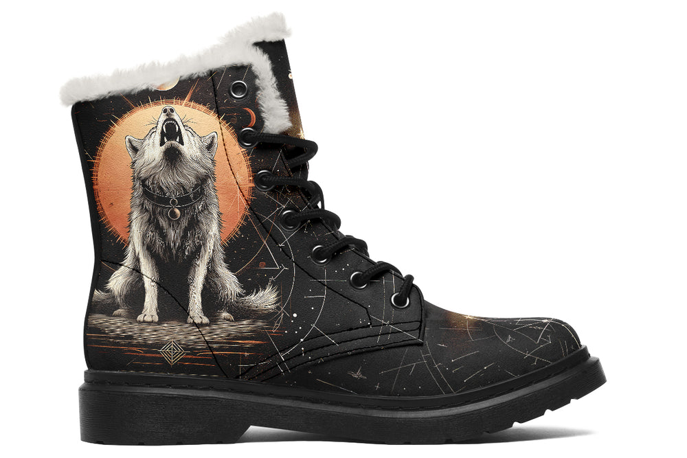 Solar Wolf Winter Boots - Warm Micro-Suede Doc-Style Boots Lined with Vegan Wool