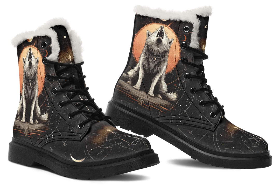 Solar Wolf Winter Boots - Warm Micro-Suede Doc-Style Boots Lined with Vegan Wool