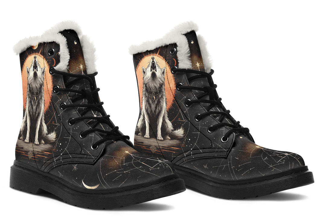 Solar Wolf Winter Boots - Warm Micro-Suede Doc-Style Boots Lined with Vegan Wool