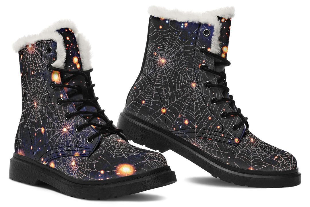 Spiderweb Winter Boots - Warm Micro-Suede Doc-Style Boots Lined with Vegan Wool