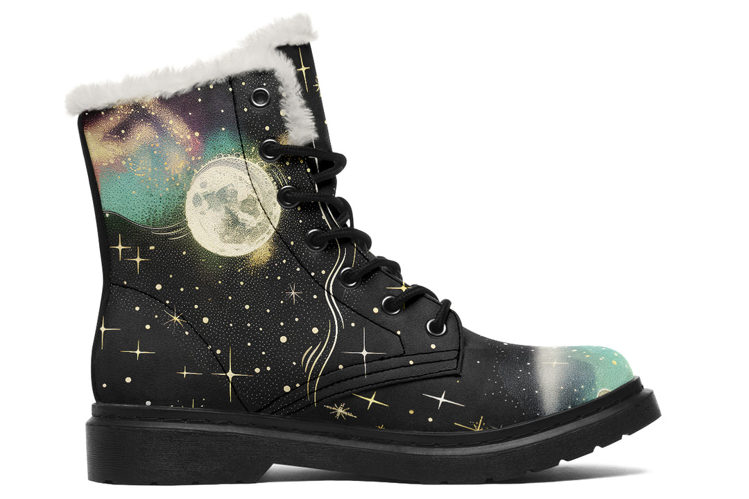 Starlit Wanderer Winter Boots - Warm Micro-Suede Doc-Style Boots Lined with Vegan Wool