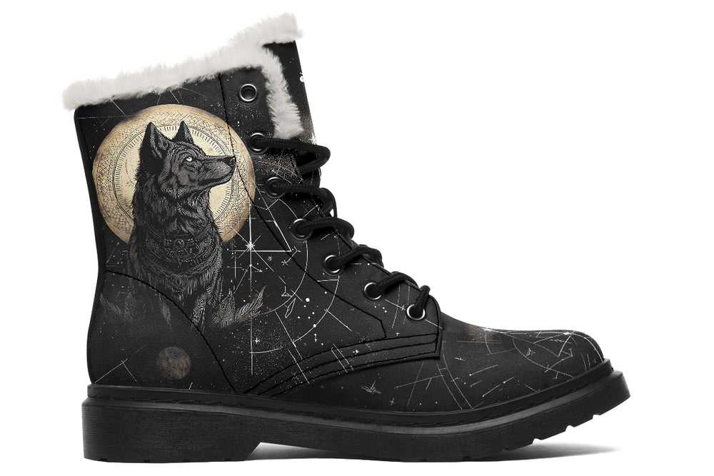 Starlit Wolf Winter Boots - Warm Micro-Suede Doc-Style Boots Lined with Vegan Wool