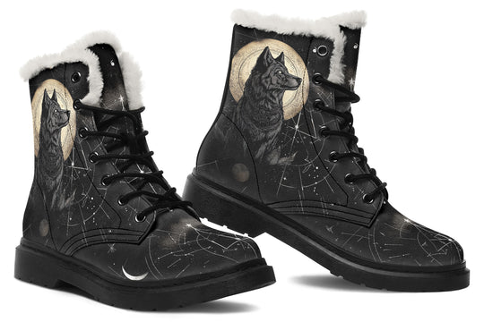 Starlit Wolf Winter Boots - Warm Micro-Suede Doc-Style Boots Lined with Vegan Wool