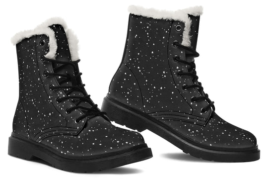 Starry Night Winter Boots - Warm Micro-Suede Doc-Style Boots Lined with Vegan Wool