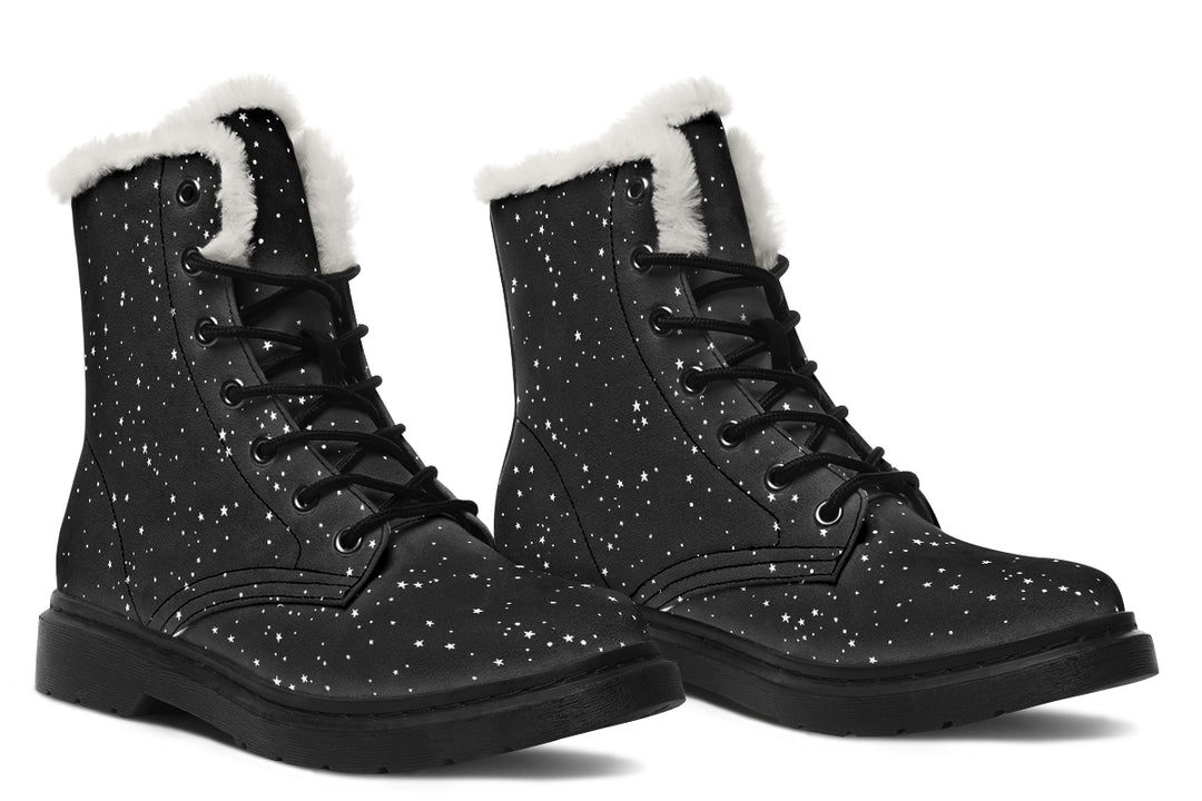 Starry Night Winter Boots - Vibrant Print Fashion Boots Durable Nylon Lace-up Water Resistant Warm Lined Weatherproof Stylish