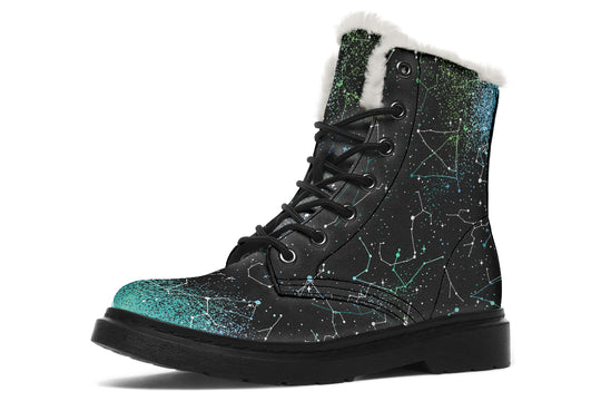 Teal Aurora Winter Boots - Warm Micro-Suede Doc-Style Boots Lined with Vegan Wool