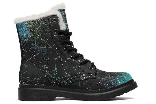 Teal Aurora Winter Boots - Warm Micro-Suede Doc-Style Boots Lined with Vegan Wool