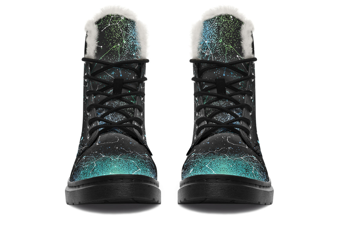 Teal Aurora Winter Boots - Warm Micro-Suede Doc-Style Boots Lined with Vegan Wool