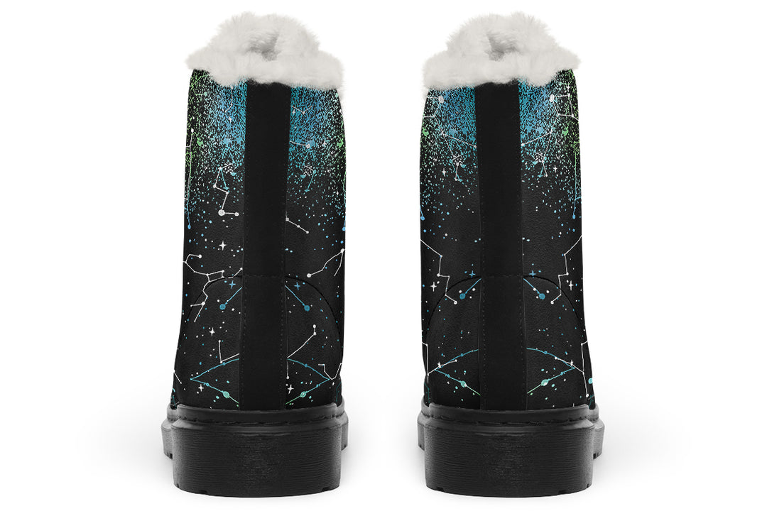 Teal Aurora Winter Boots - Warm Micro-Suede Doc-Style Boots Lined with Vegan Wool