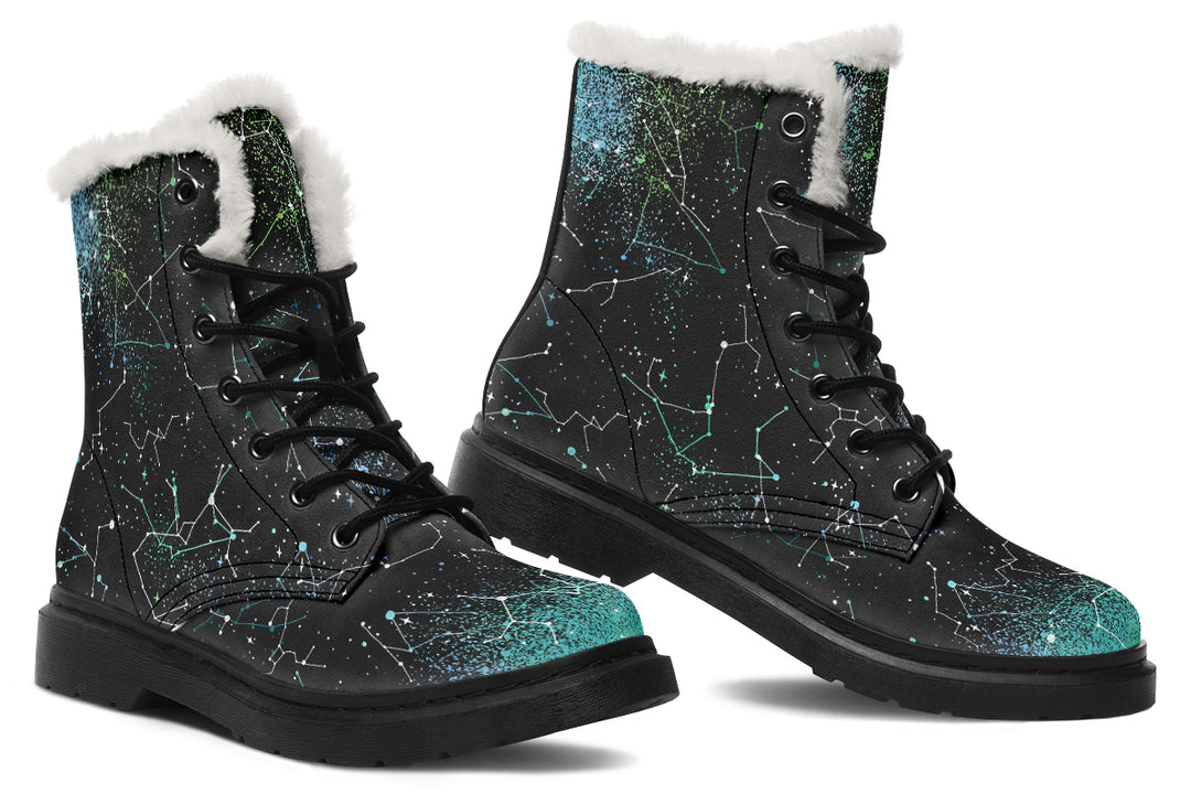 Teal Aurora Winter Boots - Warm Micro-Suede Doc-Style Boots Lined with Vegan Wool