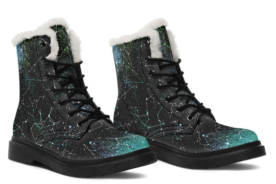 Teal Aurora Winter Boots - Warm Micro-Suede Doc-Style Boots Lined with Vegan Wool